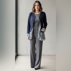 Navy Blue Women's Jacket with Button Detail